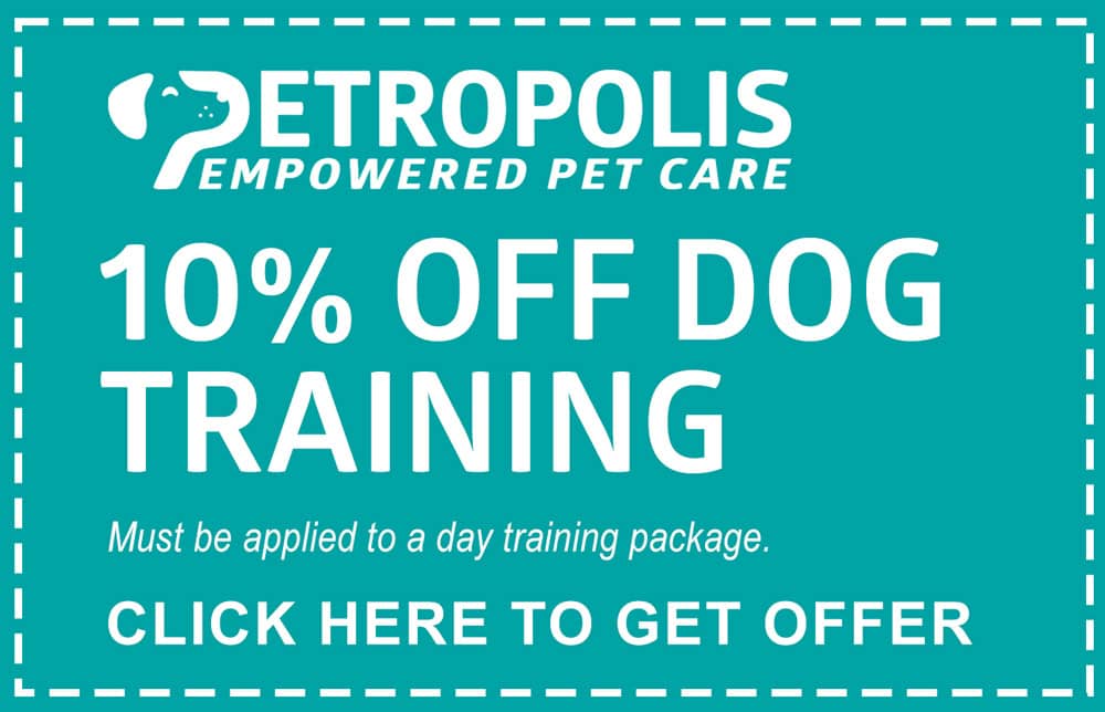 10% off dog training at Petropolis. Must be applied to a day training package. Click here to get offer.